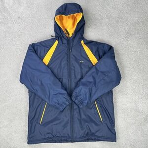 Vtg Nike Reversible Jacket Men Large Yellow Blue Full‎ Zip Fleece Embroidered
